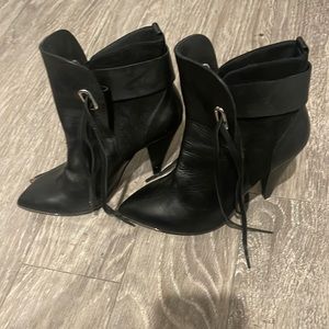 IRO Paris leather & suede bootie with fringe detail